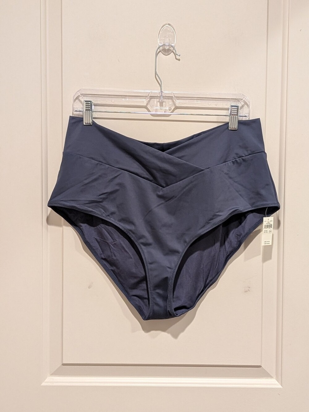 aerie Crossover High-Waist Bikini Bottoms in Navy Blue XXL